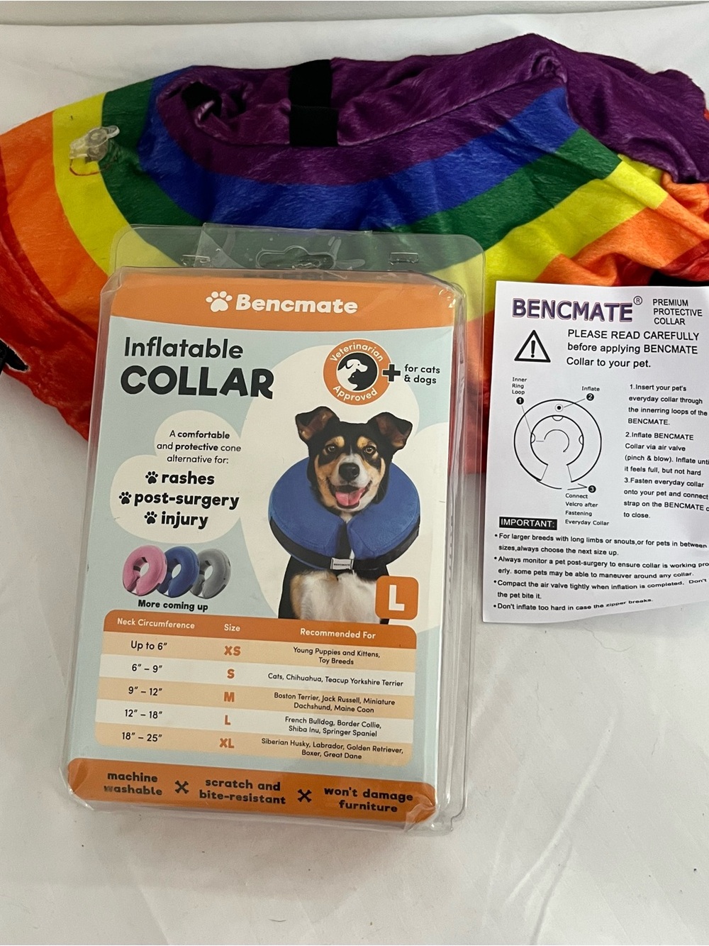 Bencmate Inflatable Pet Recovery Collar - Rainbow (Large)